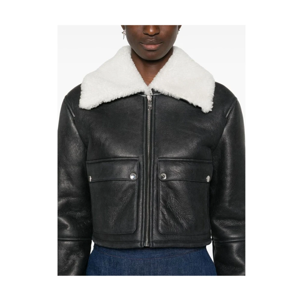 Dolce & Gabbana Zwarte Leren Shearling Jas Black Dames