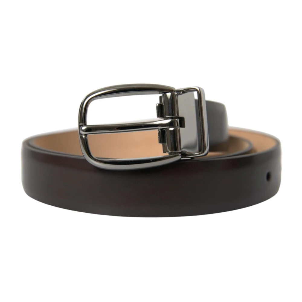 Dolce & Gabbana Donker Leren Metalen Gesp Riem Brown Heren