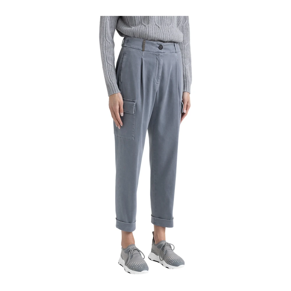 PESERICO Katoenen gabardine cargobroek Blue Dames