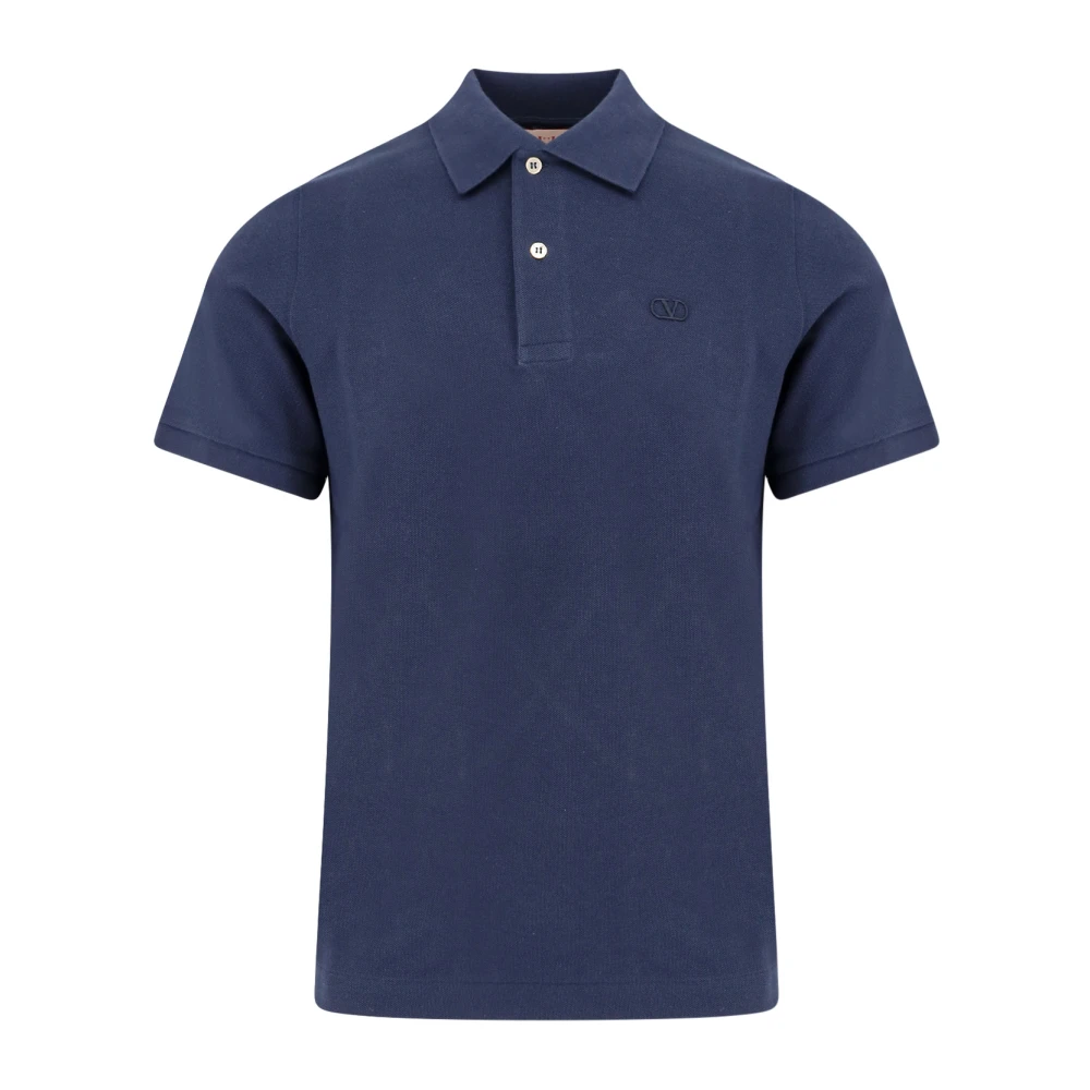 Valentino Geborduurd katoenen poloshirt Blue Heren