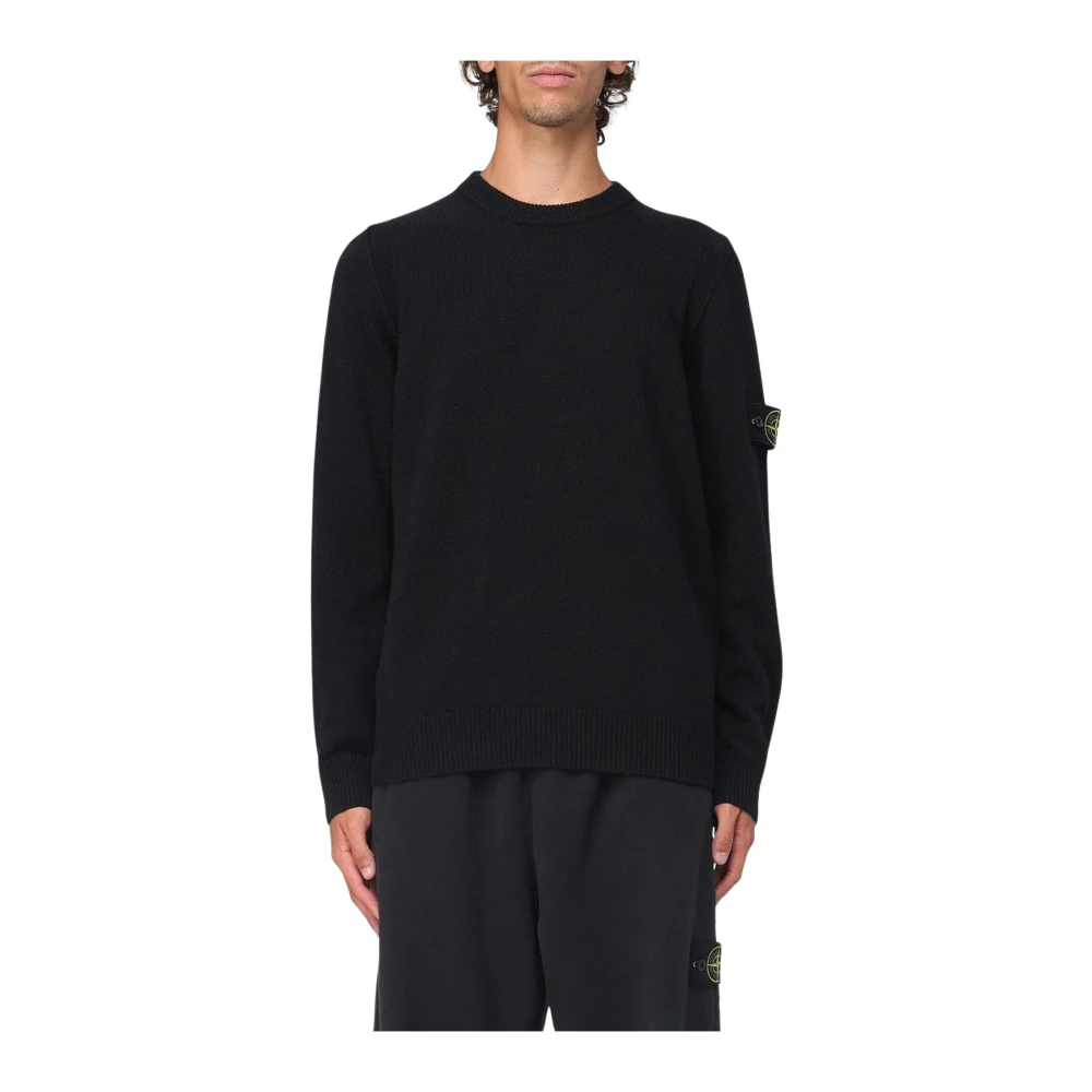 Stone Island Uomo Nero - Wool-Blend Sweater, Size: L - Immagine 2