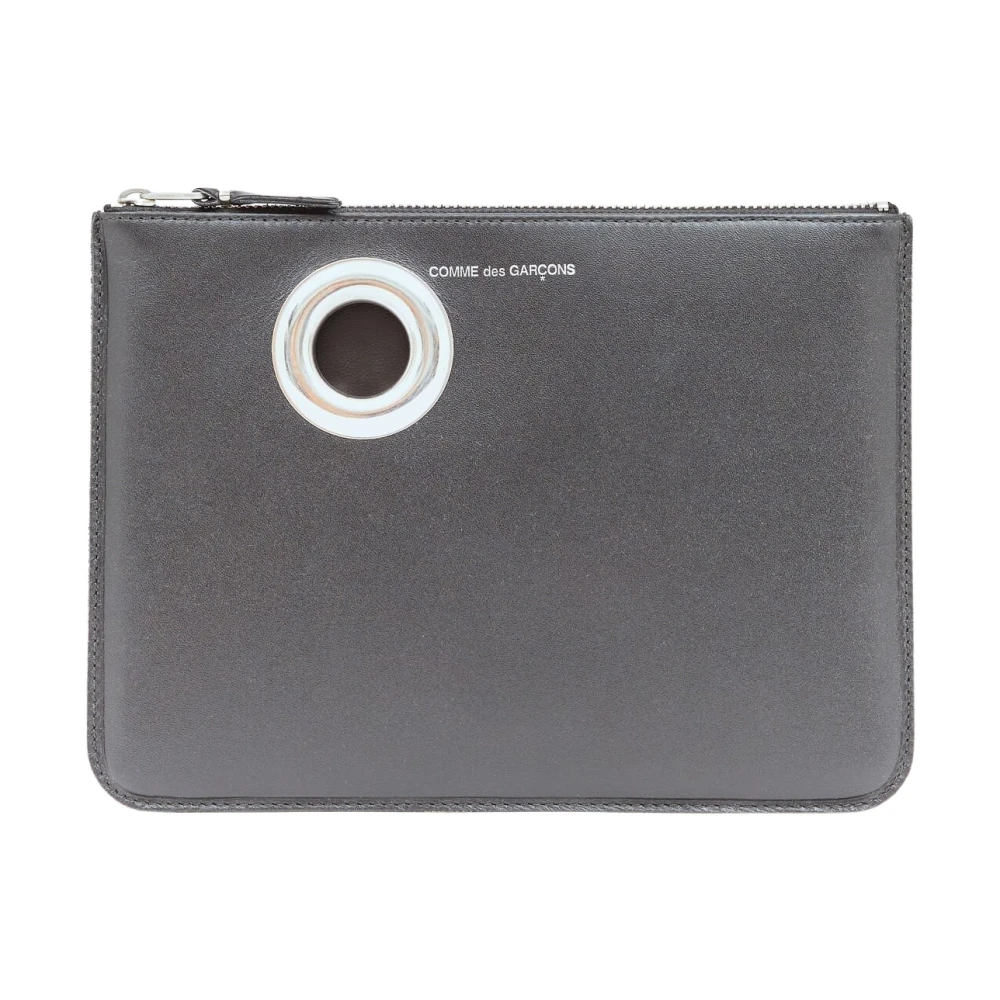 Comme des Garçons Zilveren Eyelet Leren Pouch Black Heren