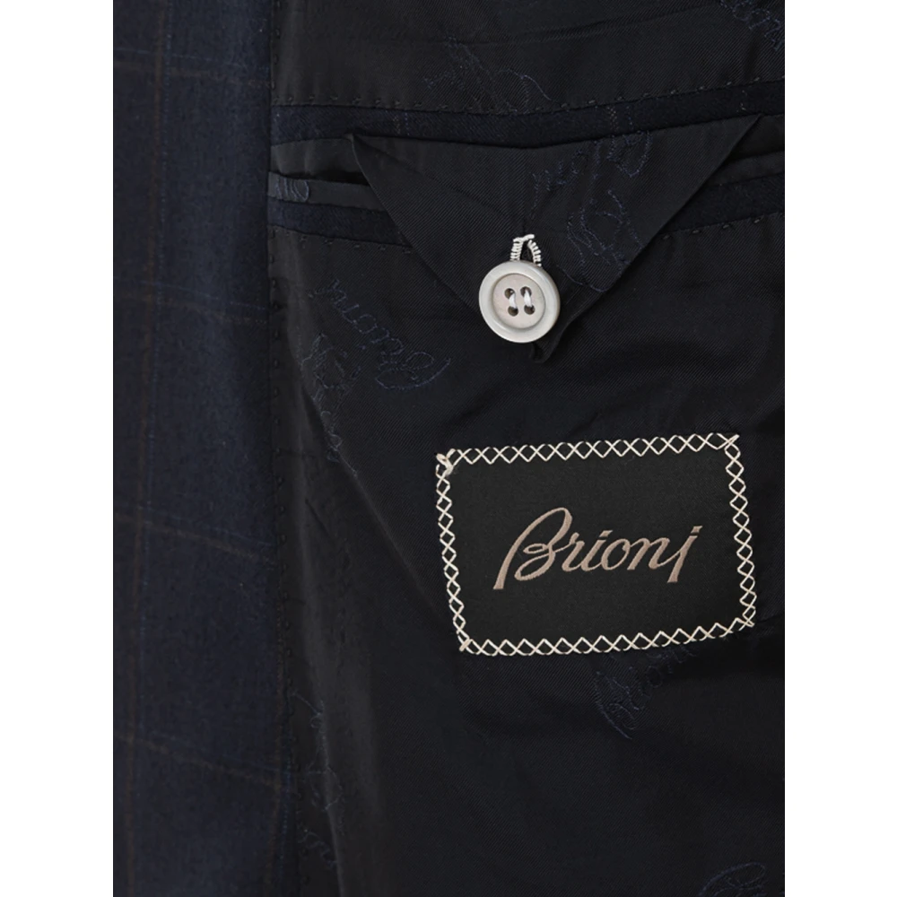 Brioni Geruite Monopetto Jas Ravello Stijl Blue Heren