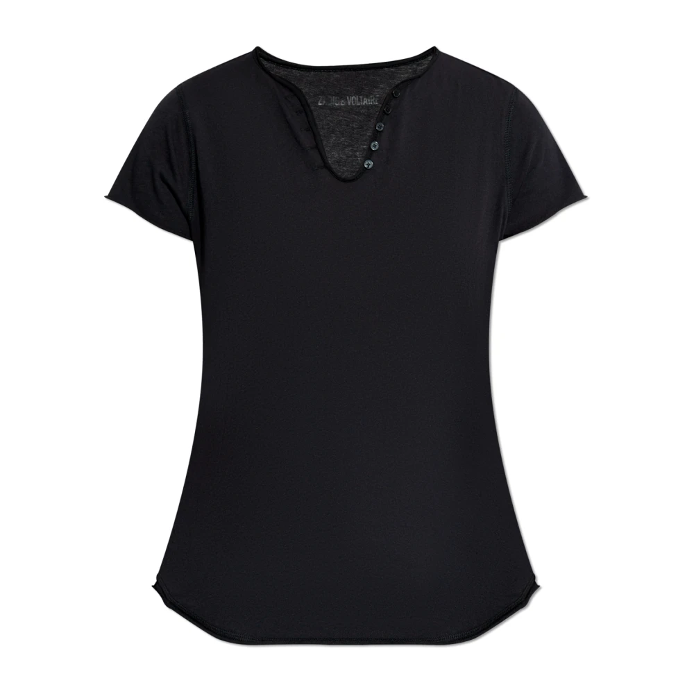 Zadig & Voltaire T-shirt Henley Black, Dam