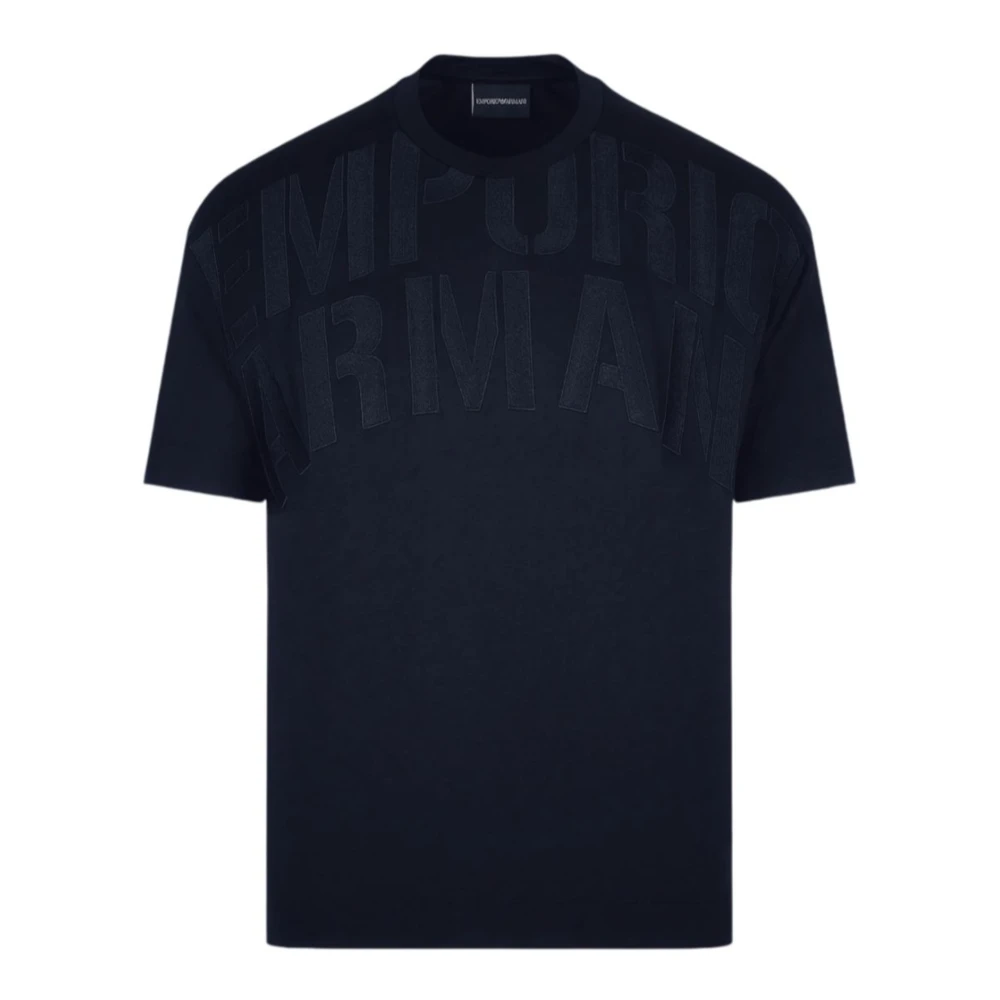 Emporio Armani Navy Blauw Kortemouw Jersey T-shirt met Geborduurd Logo Blue Heren