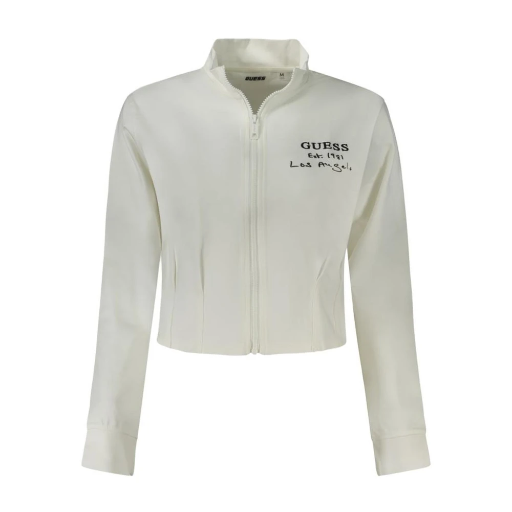 Guess Witte Sweatshirt met Lange Mouwen en Rits Geborduurd Logo White Dames