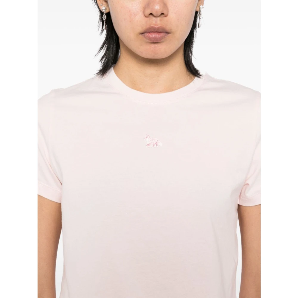 Maison Kitsuné Blush Pink Crew Neck Cropped T-shirt Pink Dames