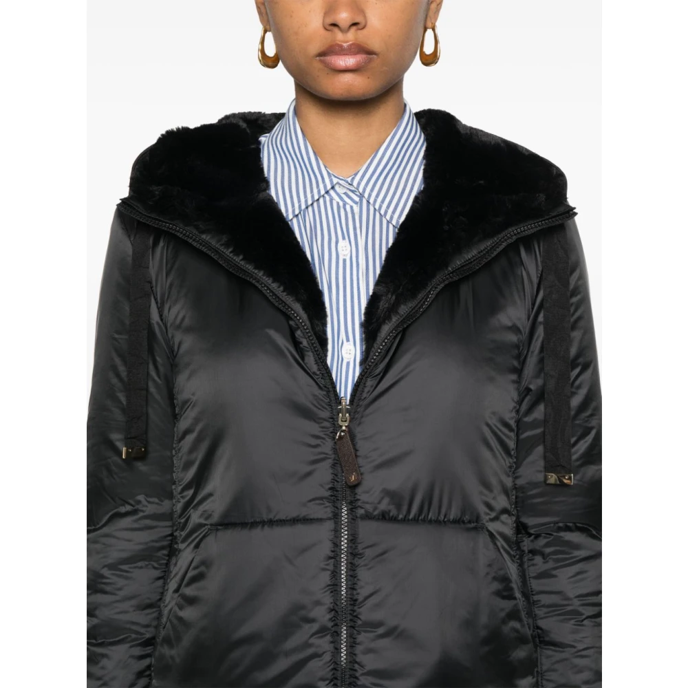 Max Mara Zwarte Cube Jassen met Bontvoering Black Dames