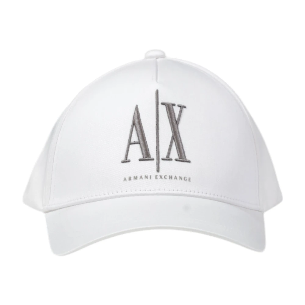 Armani Exchange Men's White Cotton Baseball Cap With Adjustable Strap - Hats & Caps - One Size- Accessories