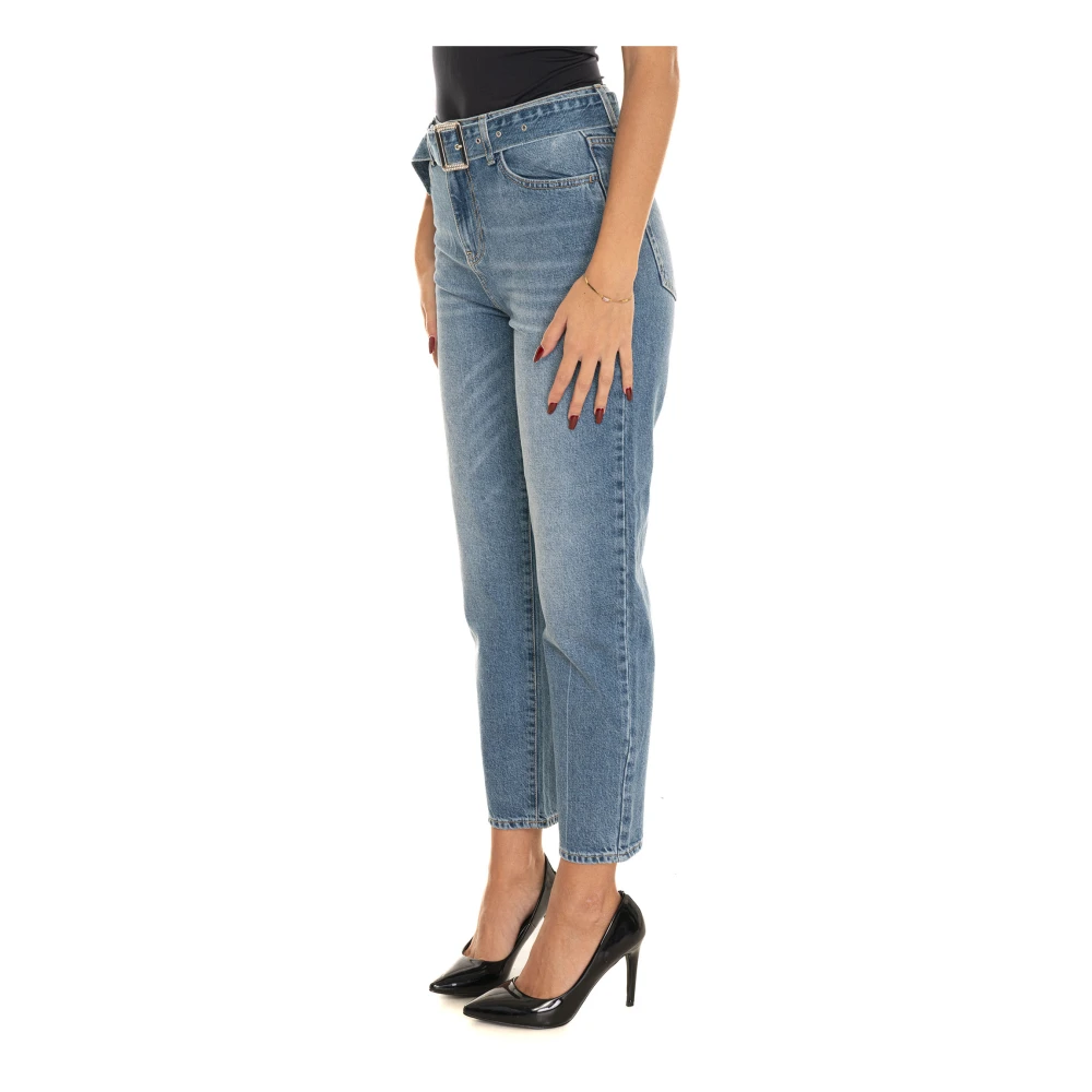 Liu Jo Hoge taille katoenen jeans met riem Blue Dames