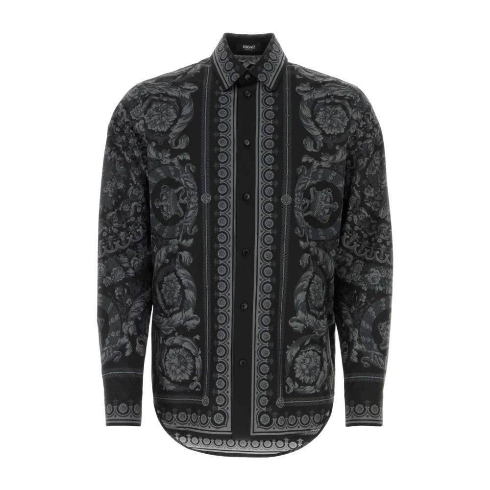 Versace Gedrukte Poplin Overhemd Black Heren