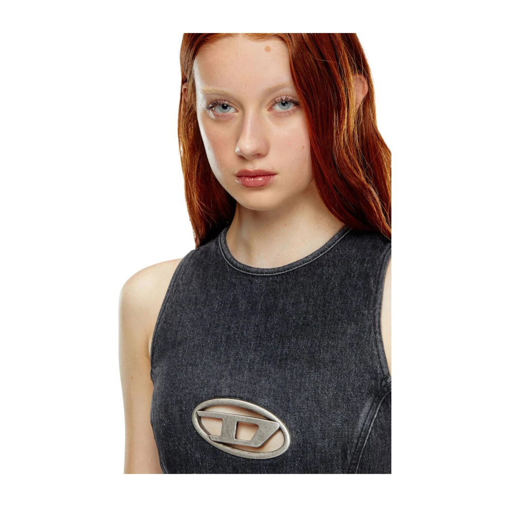 Diesel Zwarte Denim Tank Jurk Black Dames