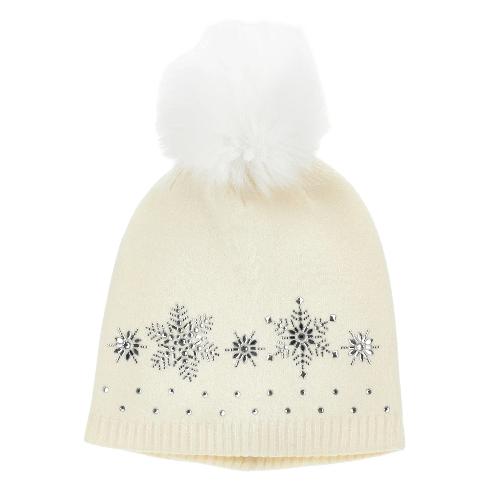 Monnalisa Women's Ivory Wool Diamante Bobble Hat In