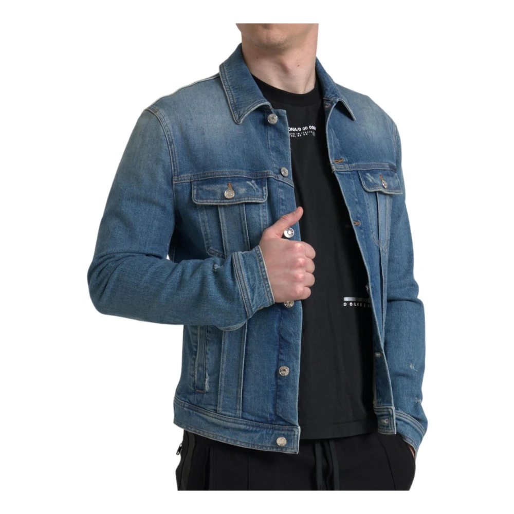 Dolce & Gabbana Blauwe Gewassen Denim Jack met Zakken Blue Heren