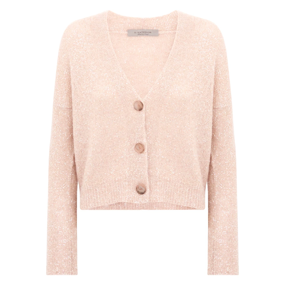 Rosa Lurex Cardigan Ull V-Hals Dame