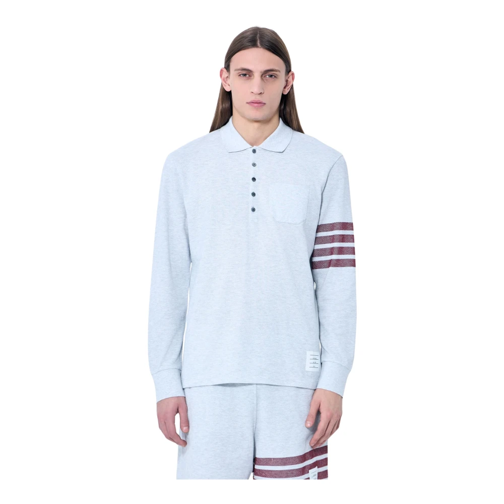 Thom Browne Grijze Polo Shirt met 4-Streep Detail Gray Heren