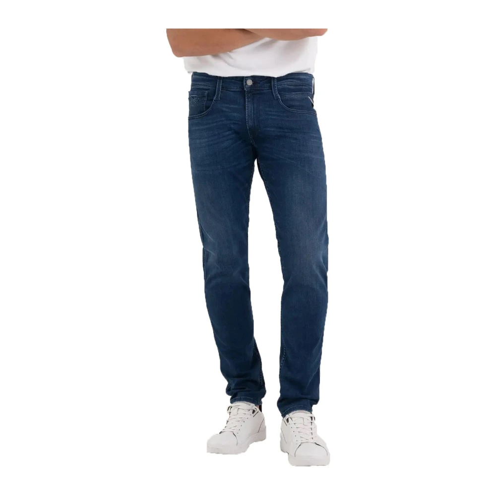 Replay Blauwe Versleten Zip Jeans Blue Heren