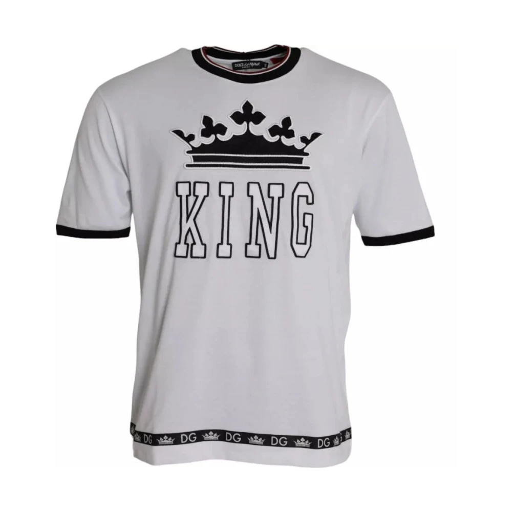 Dolce & Gabbana Grafische Print Wit Katoenen T-Shirt voor Mannen White Heren