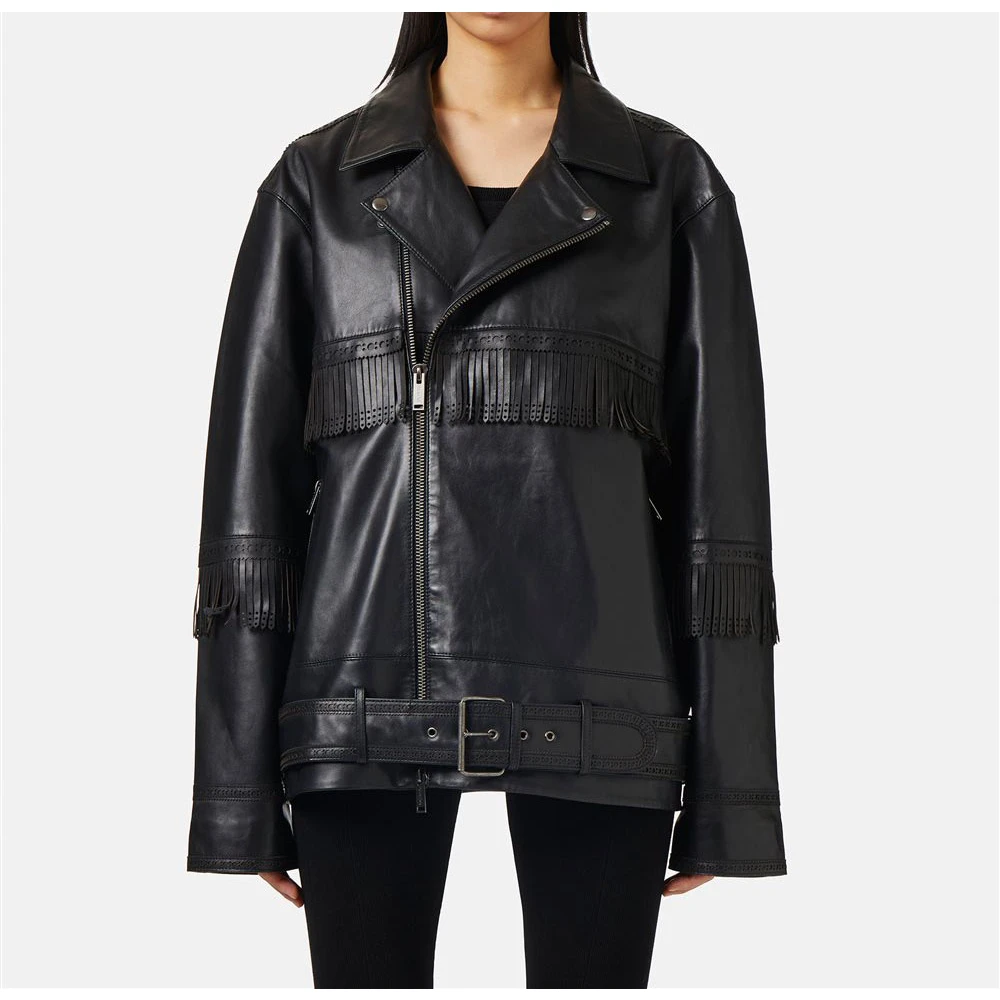 Iceberg Leren jas met brogue-detail en franjes Black Dames