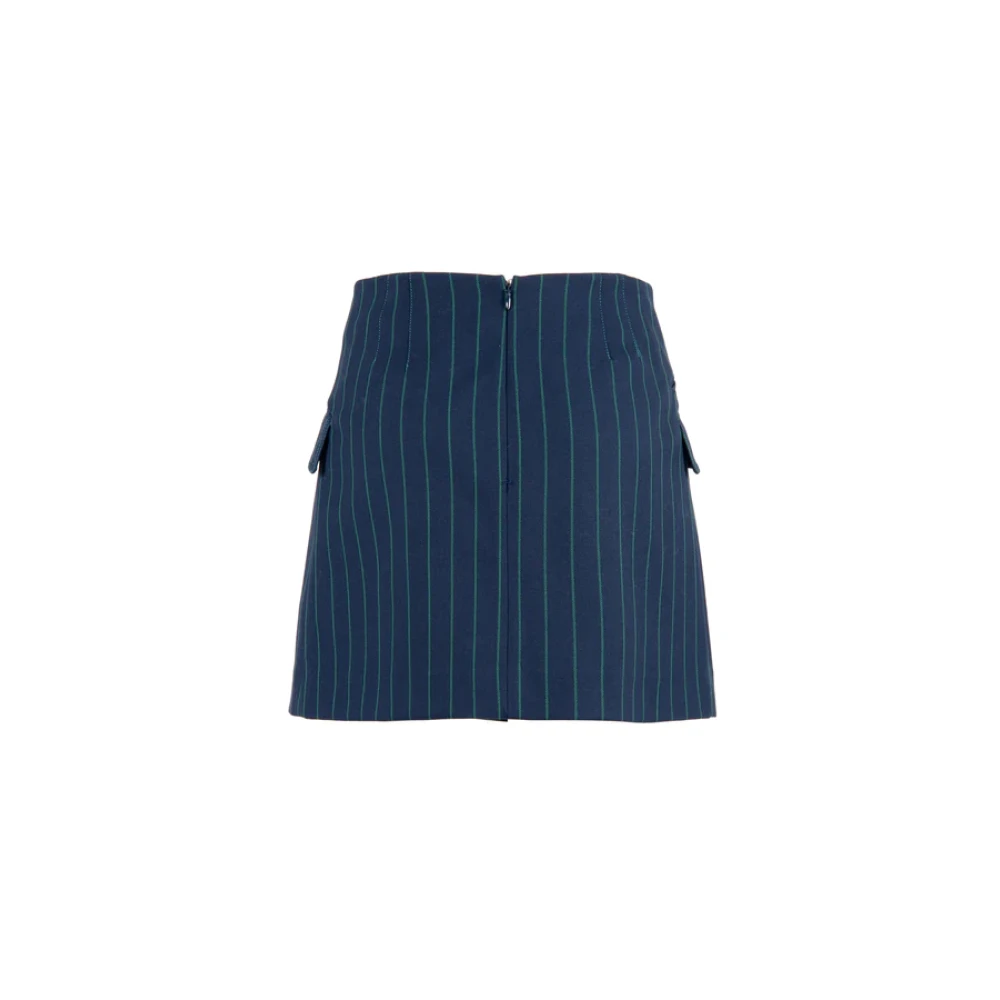 Nenette Blauwe Regimental Mini Rok met Zijknopen Blue Dames
