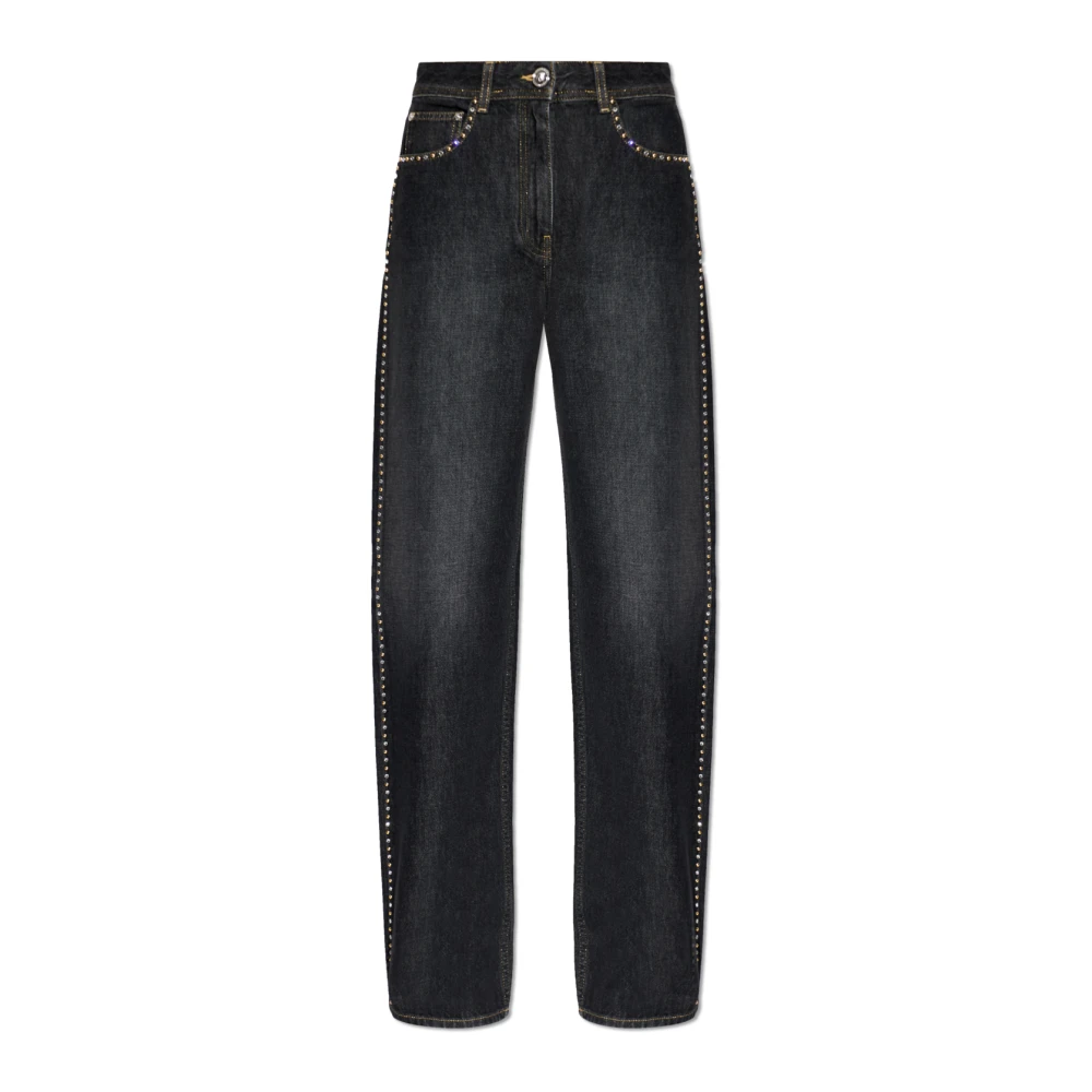 Versace Women's Black Embellished High-Waist Regular Jeans