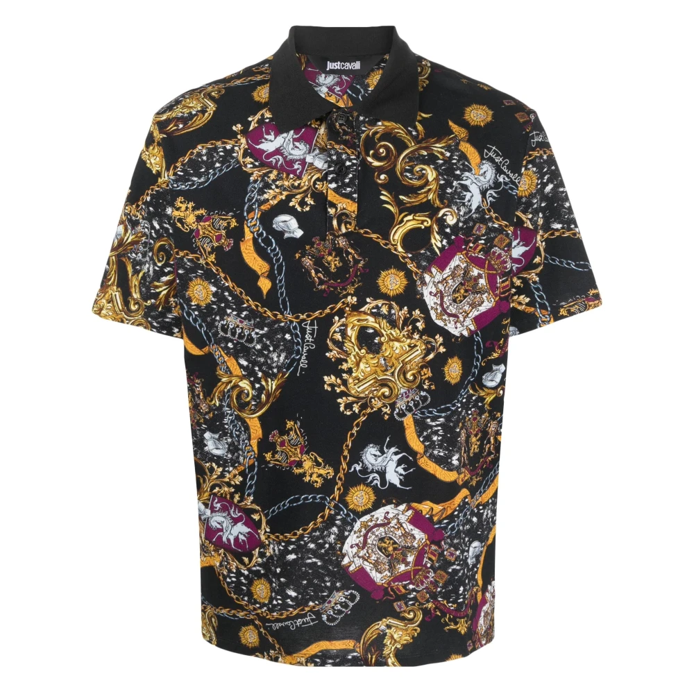 Just Cavalli Multicolor Polo Shirts, Male, S, Black Short Sleeve Polo Shirt