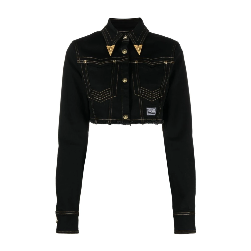 Versace Jeans Couture Zwarte spijkerjas met gouden accenten Black Dames