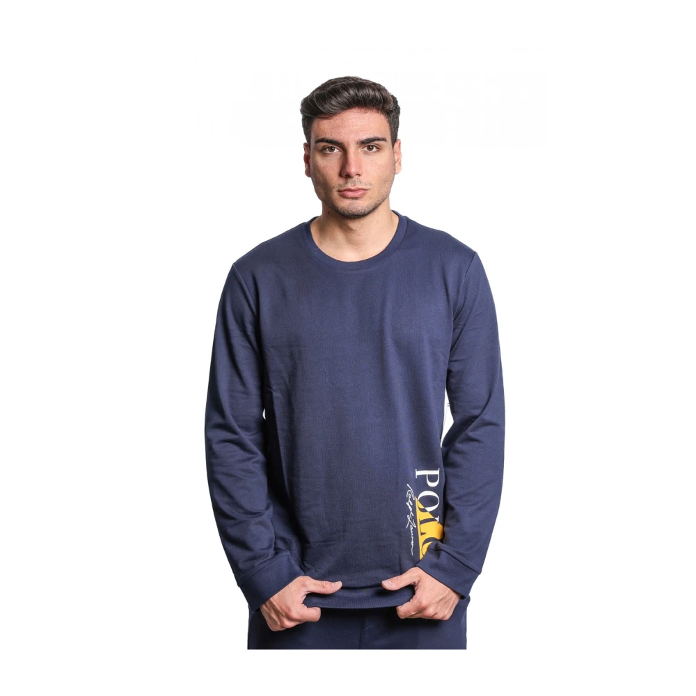 Polo Ralph Lauren Blauwe Katoenmix Sweatshirt met Geribbelde Ronde Hals en Lange Mouwen Blue Heren