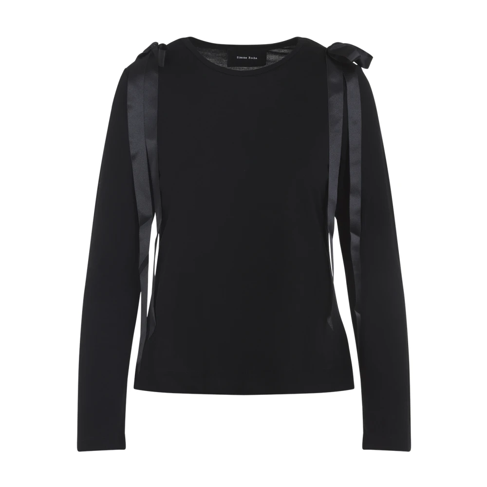 Simone Rocha , Long Sleeve T-Shirts, Female, Black, S, Bow Ribbon Tail Long Sleeve T-Shirt - Image 2