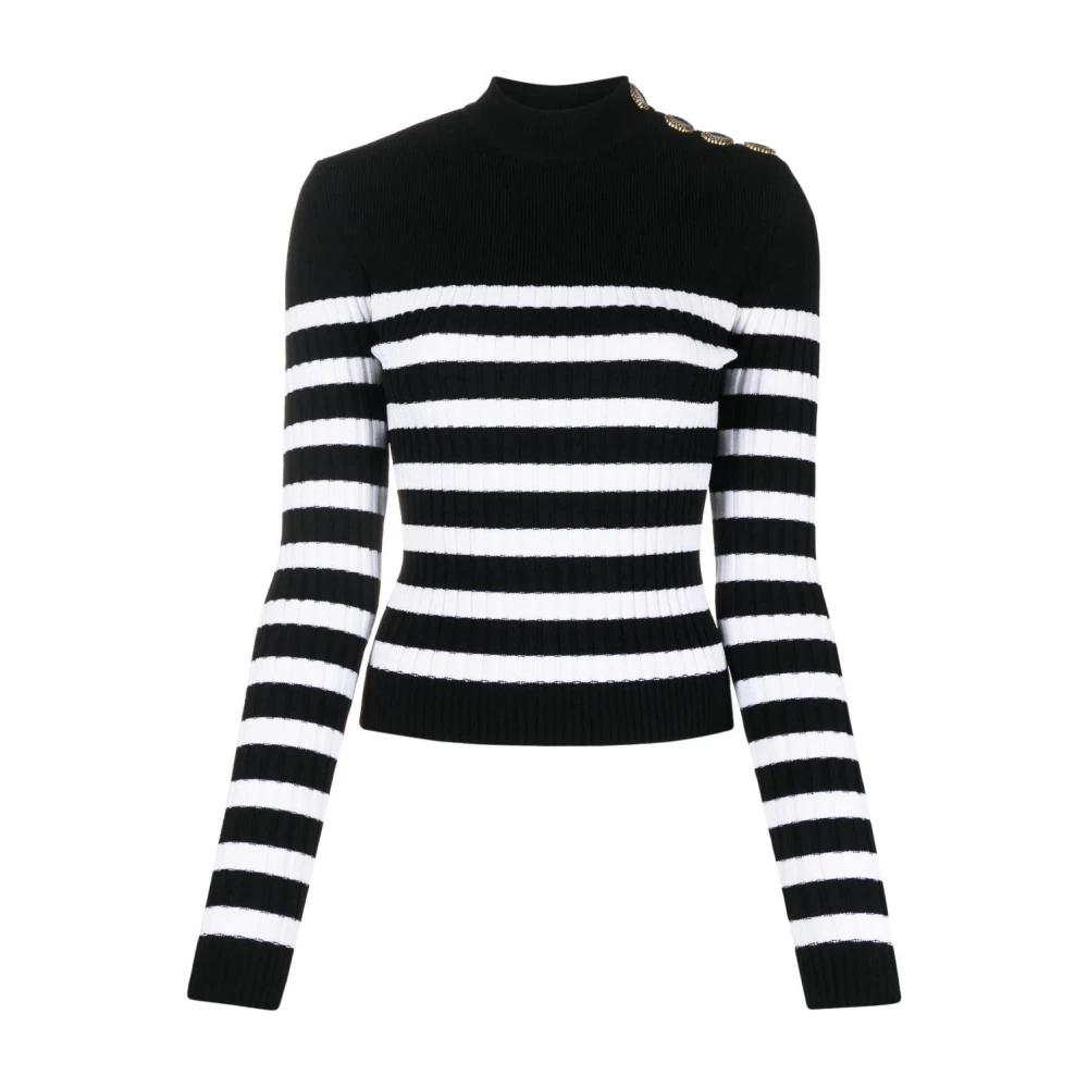 Balmain Black 4 Btn Striped Knit Pullover - Female - Turtlenecks - Xs - Knitwear