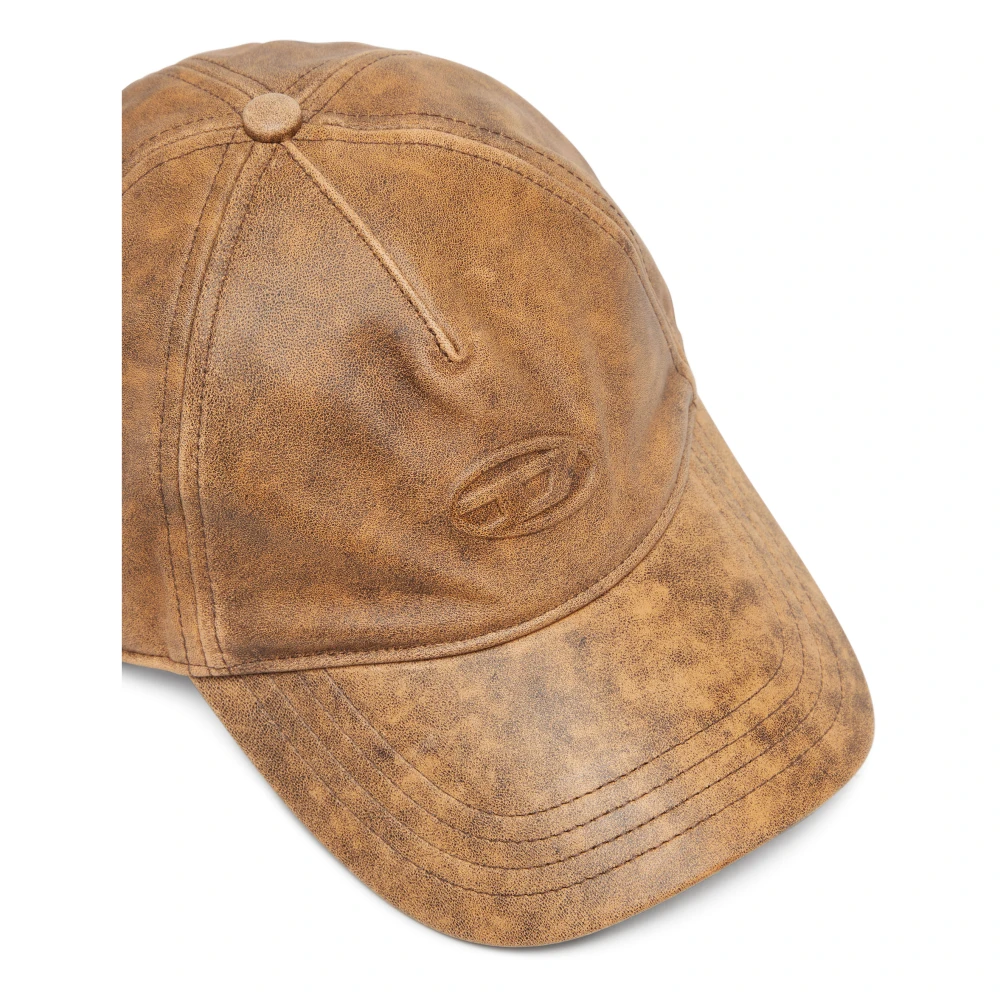 Diesel Baseball cap in treated leather Brown Heren