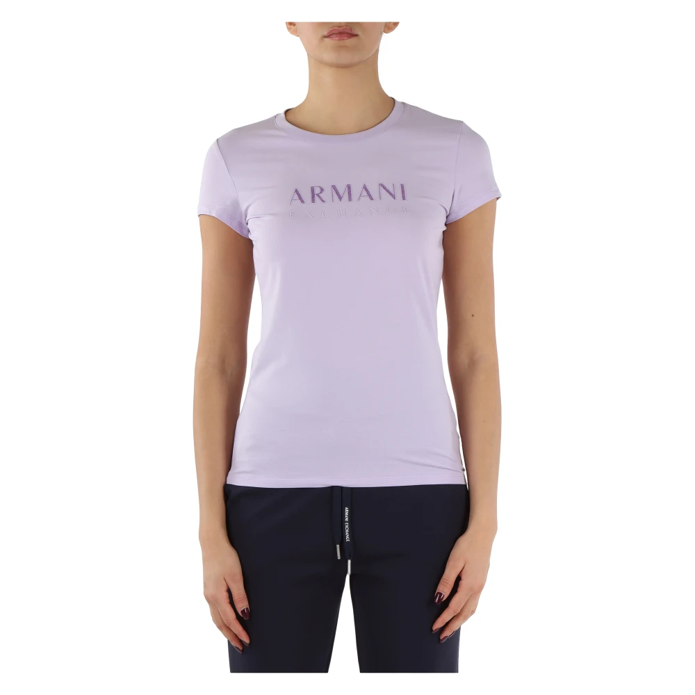 Armani Exchange Stretch Katoenen Logo T-shirt Purple Dames