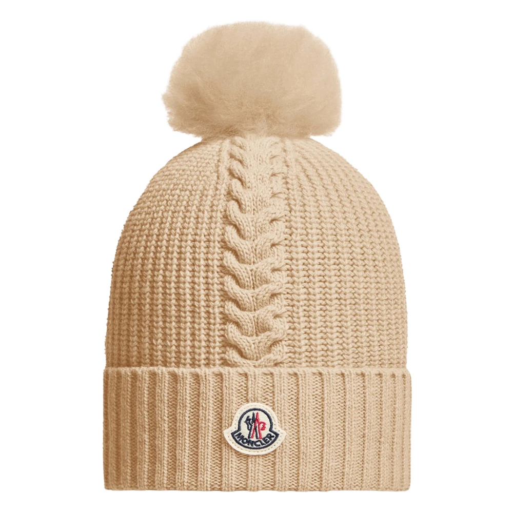 Moncler Pink Hats & Caps, Female, 8 Y, Knitted Pom Pom Hat