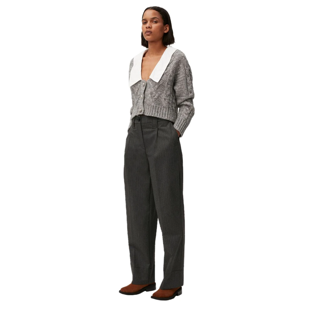 Ganni Contrastkraag Kabelgebreide Vest Gray Dames