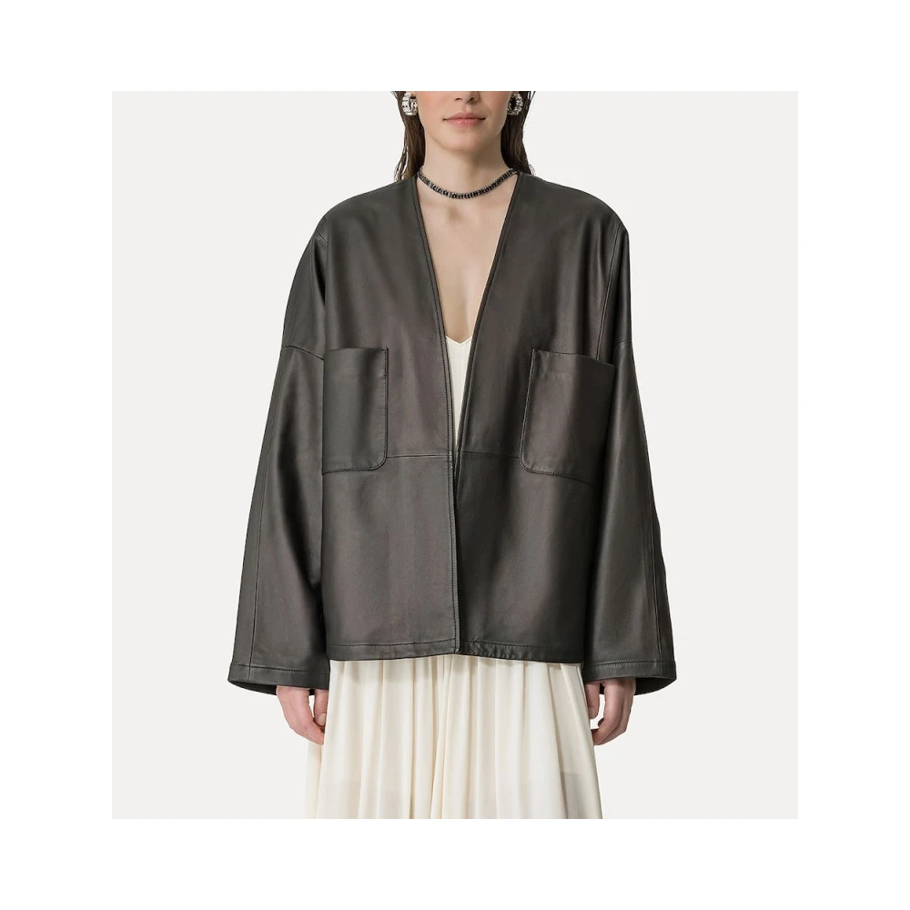 Forte Nappa Leren Kimono Stijl Jas Gray Dames