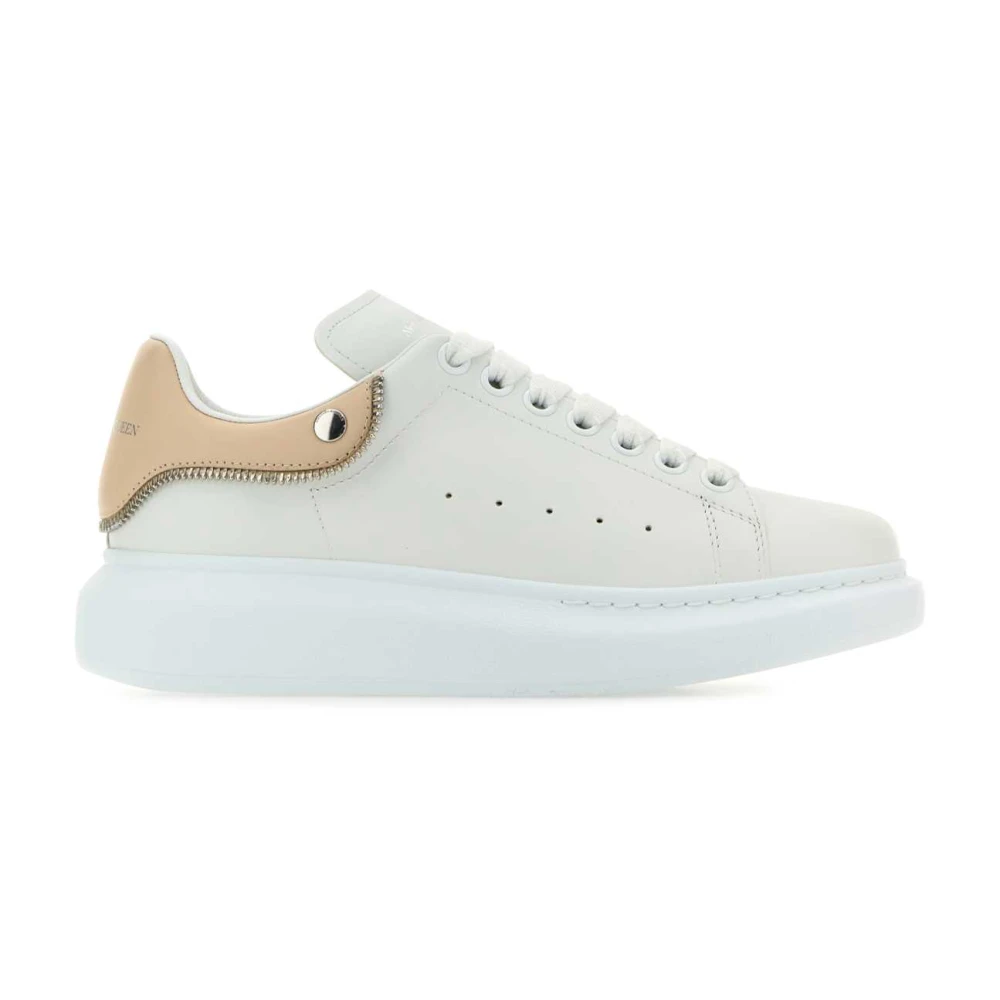 Alexander McQueen Vita Lädersneakers med Rosa Häl White, Dam