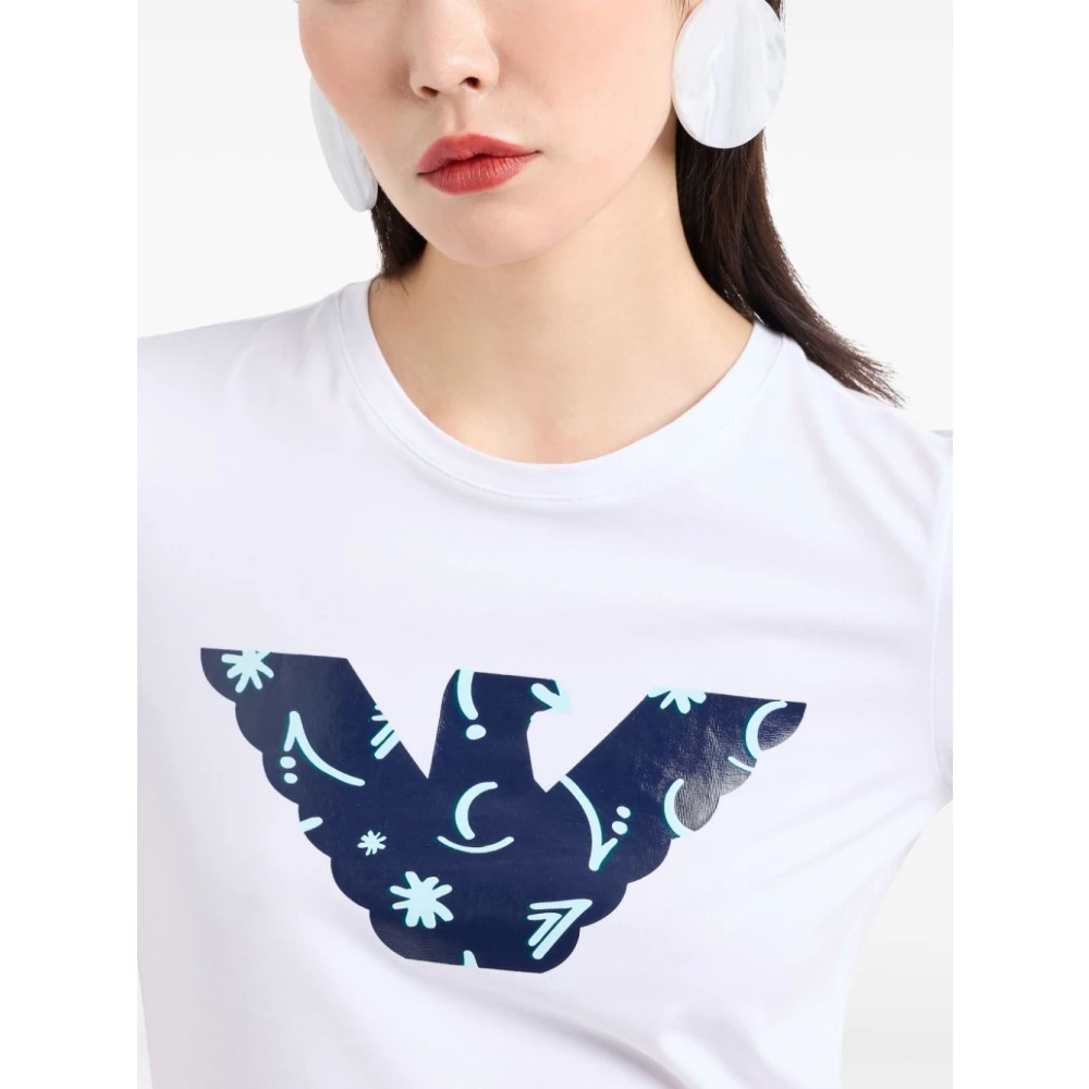 Emporio Armani Wit Katoenmix Jersey T-shirt White Dames