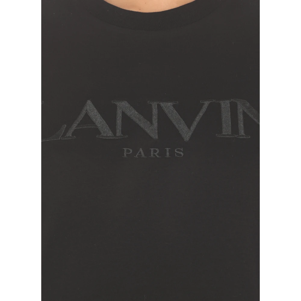 Lanvin Zwarte katoenen T-shirt met geborduurd logo Black Dames
