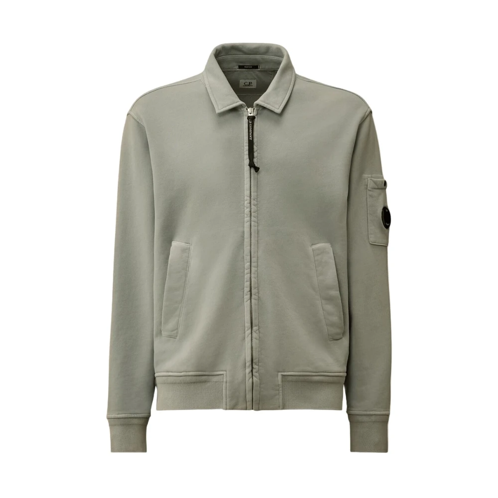 C.p. Company Men's Gray Zip-Throughs, Xl, Cotton Diagonal Fleece Zip Lens Sweatshirt