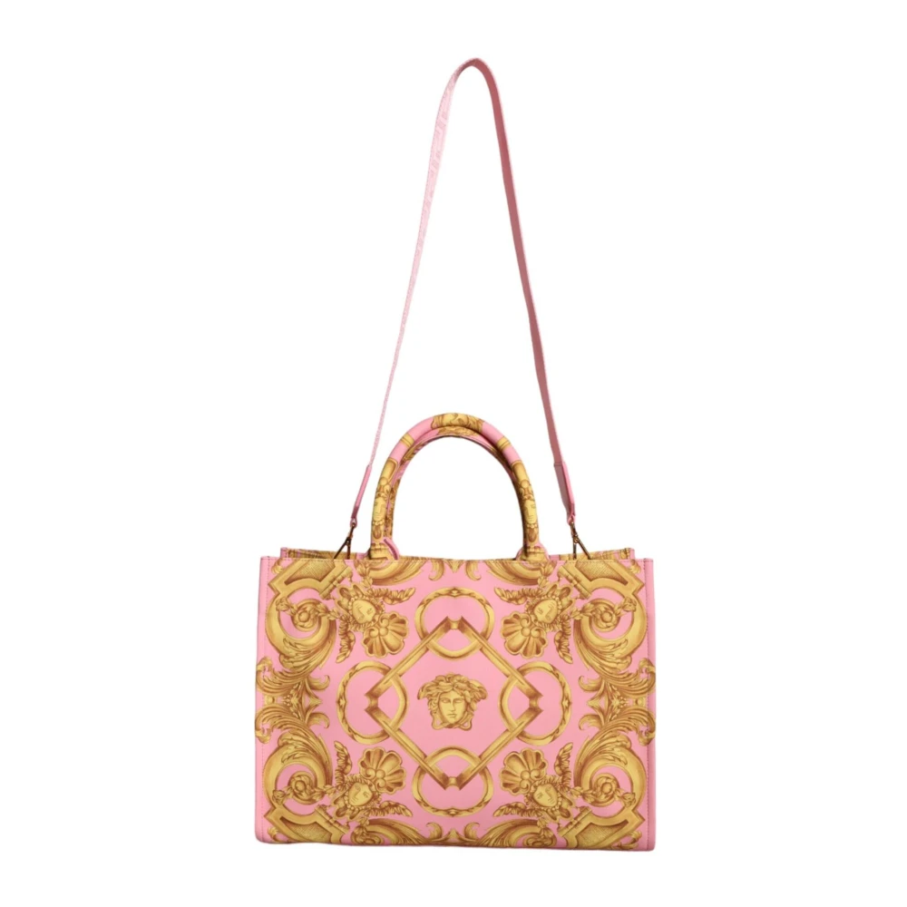 Versace Roze Bedrukte Leren Tote Tas Pink Dames