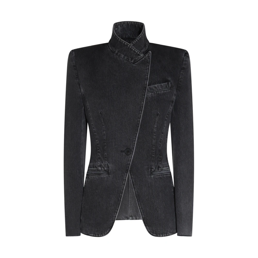 Alexander mcqueen Zwarte Denim Katoenen Blazer Jas Gray Dames