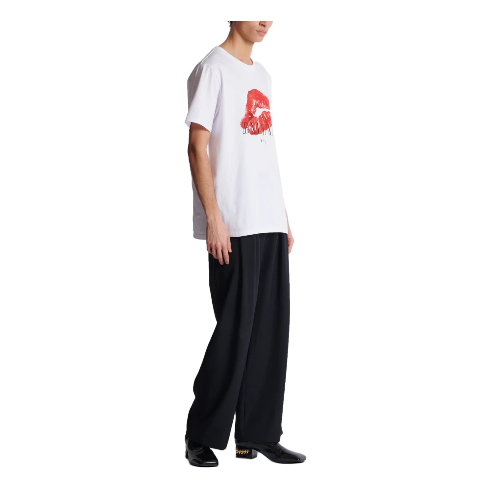 Balmain Relaxed T-shirt met Kiss print White Heren