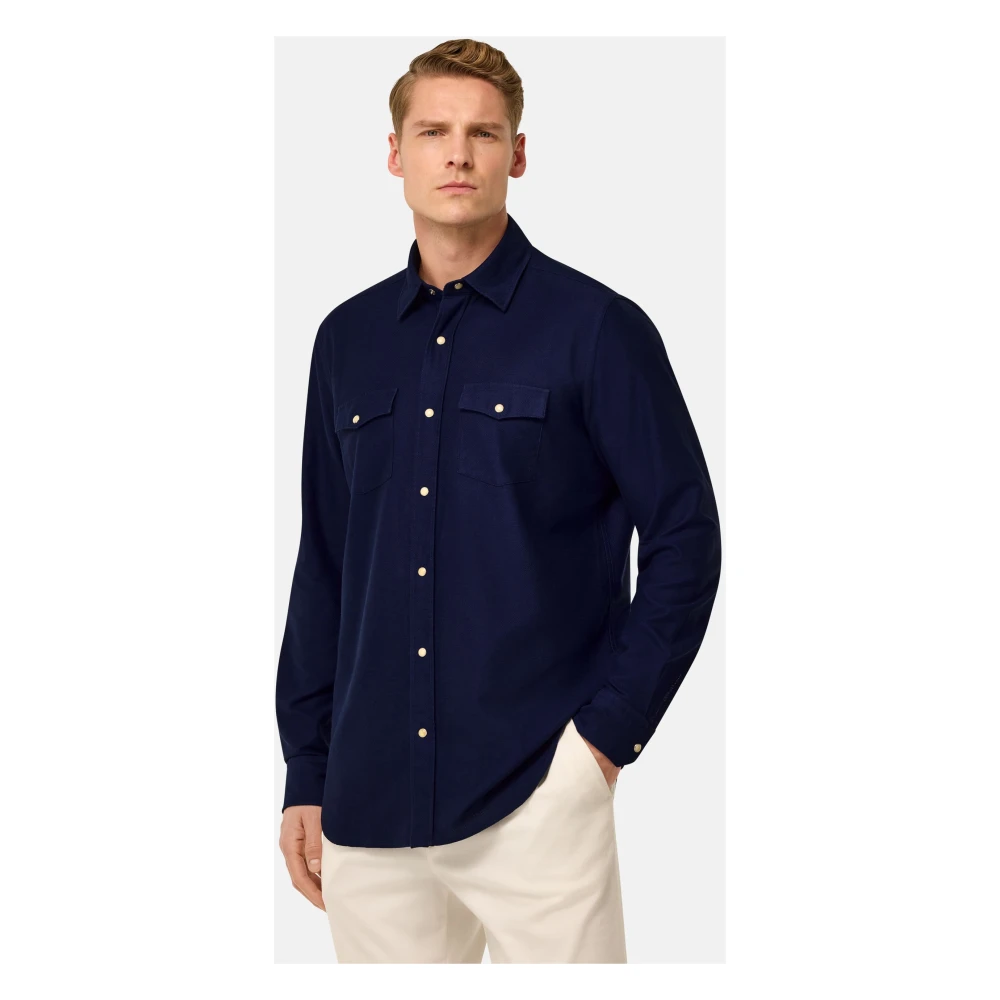 Boggi Milano Regular Fit Katoenen Overhemd Blue Heren