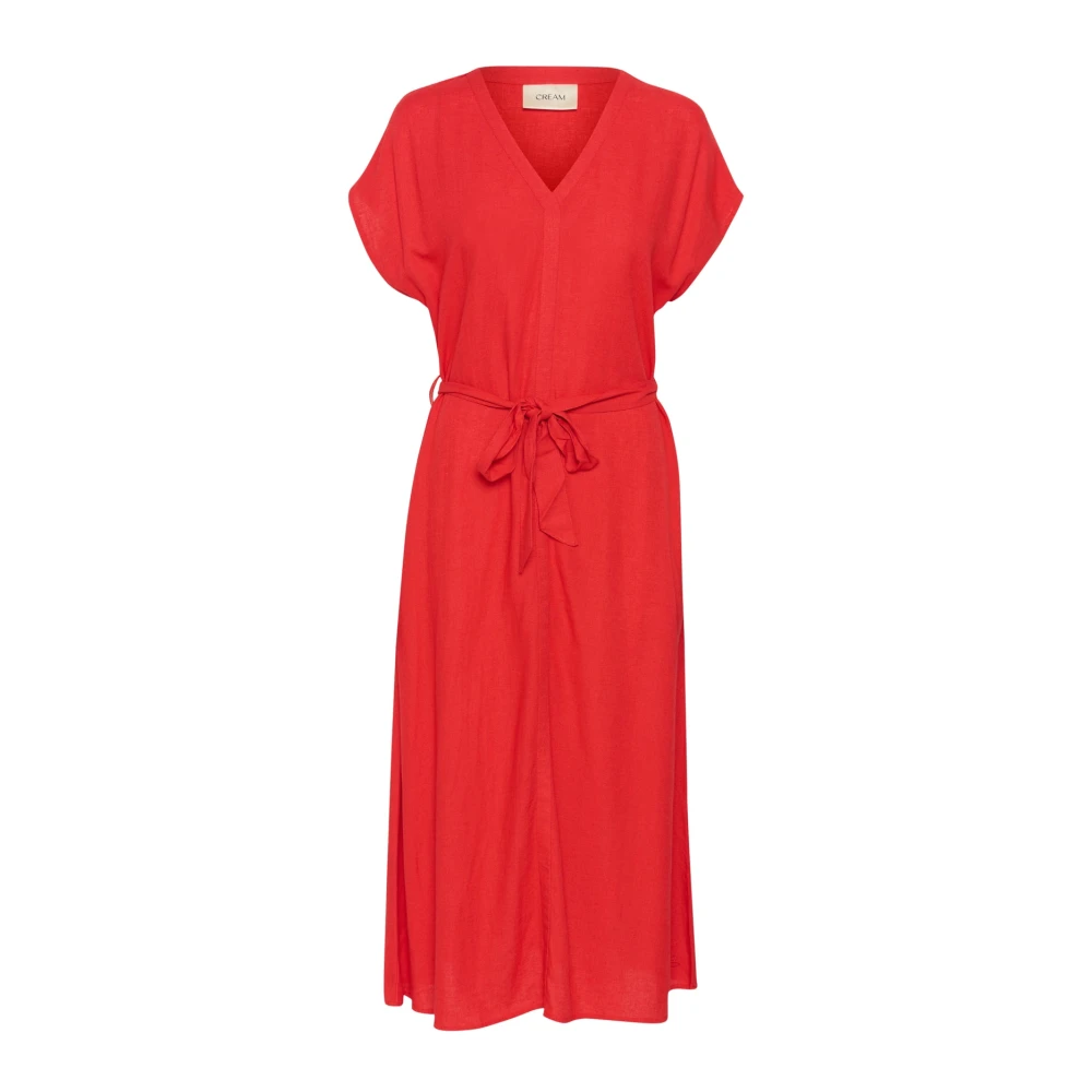 Cream Red Midi Dresses, Female, M, Feminine Long Dress Flame Scarlet