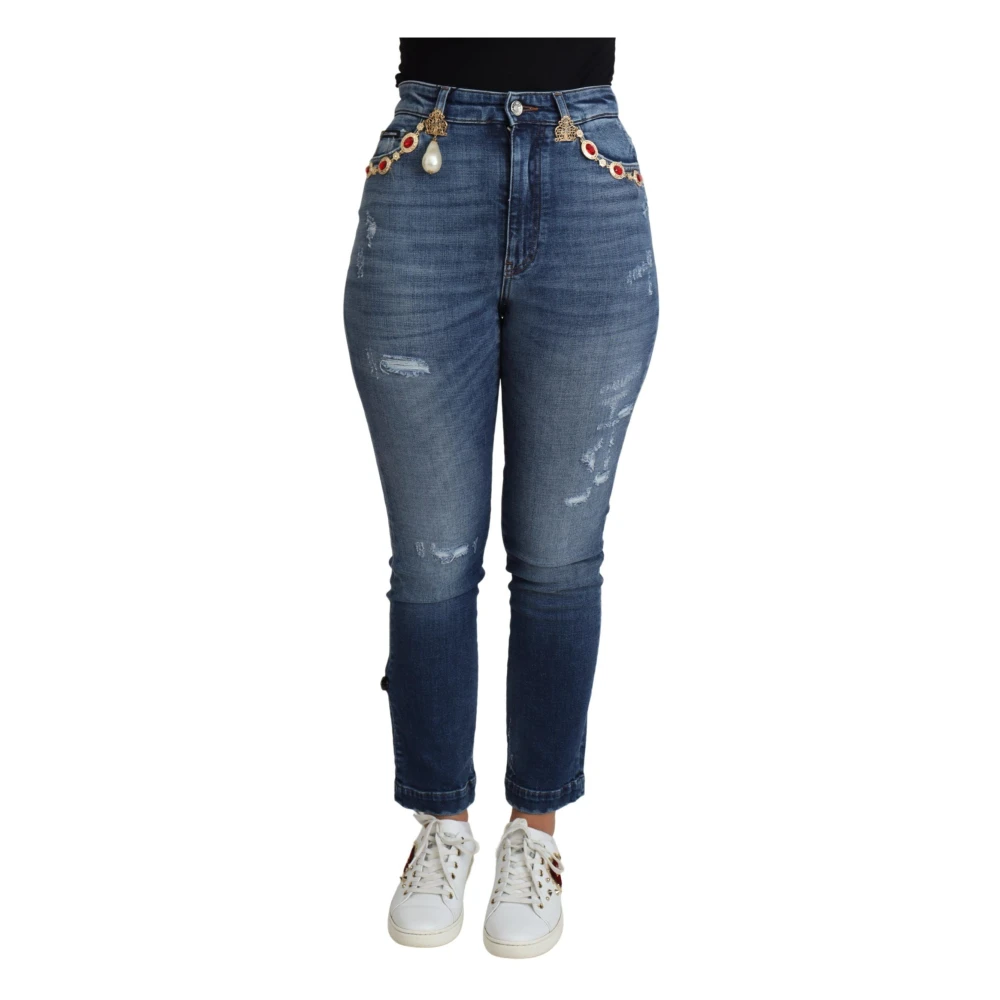 Dolce & Gabbana Women's Blue Embellished Skinny Trouser Jeans