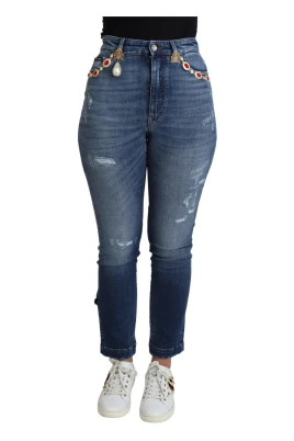 Blå Prydd Skinny Byxa