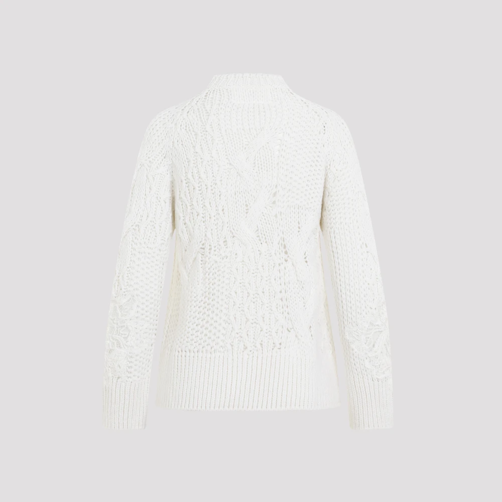 Ermanno Scervino Witte Wollen Trui met Kantinzetten White Dames