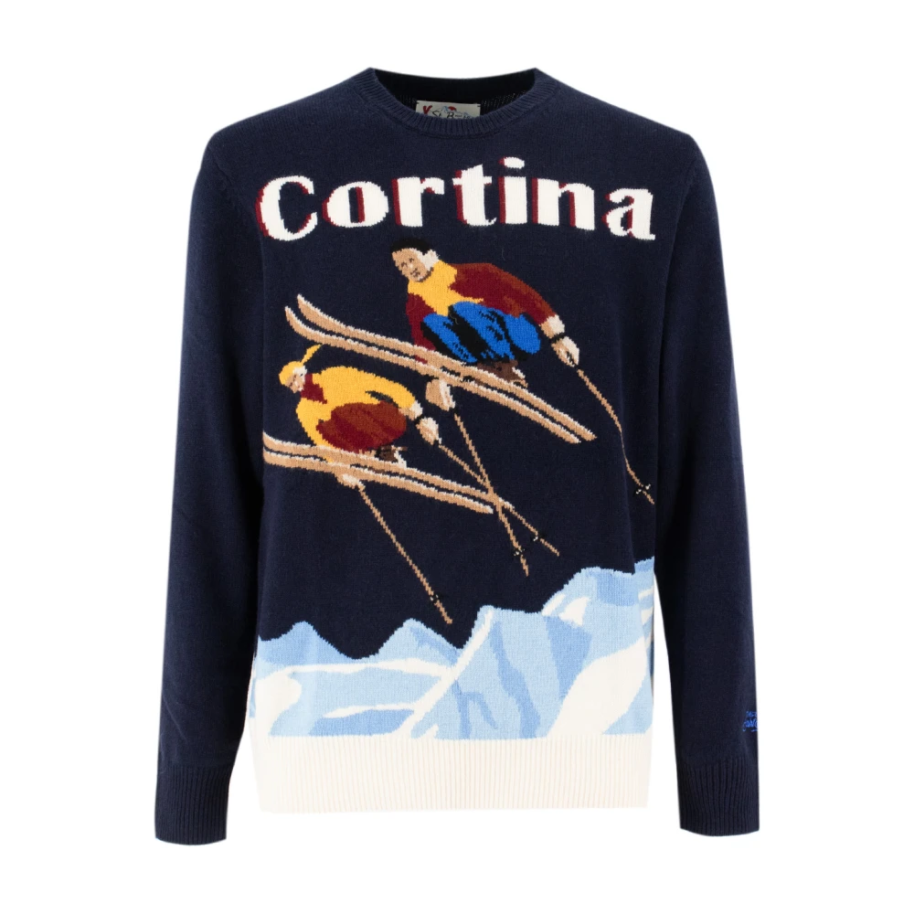 MC2 Saint Barth Cashmere-wol blend trui met wintermotief Blue Heren