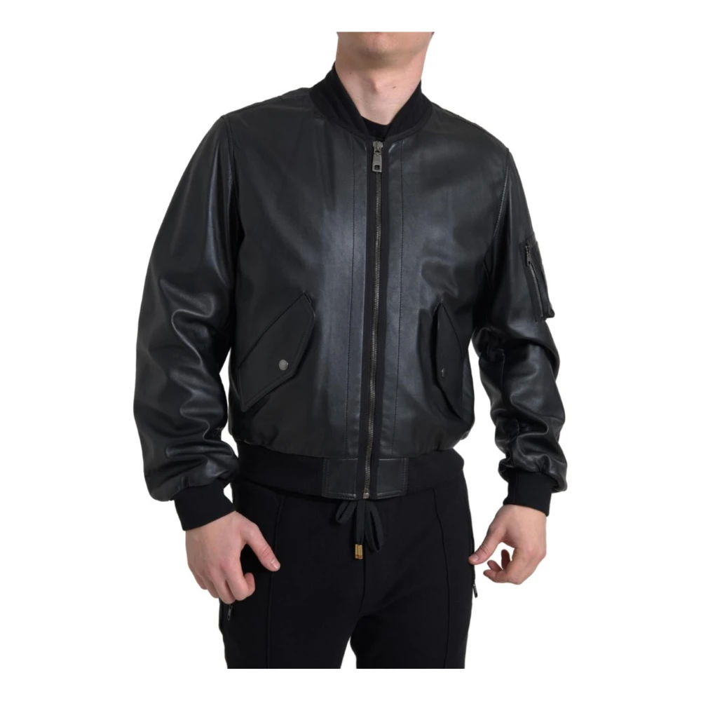 Dolce & Gabbana Men's Black Leather Bomber Jacket - Leather Jackets - Xs - Jackets