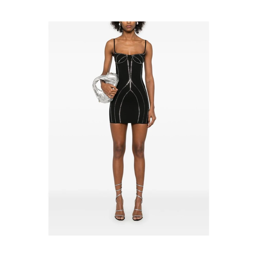 The Attico Zwarte Jurk met Strassversiering Black Dames
